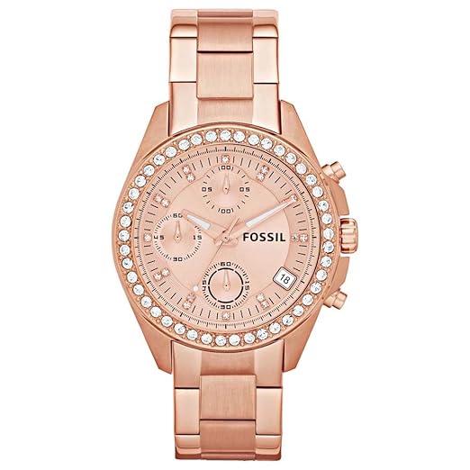 Fossil Chronograph Rose Gold Dial Women Watch ES3352 Stainless Steel, Rose Gold Strap