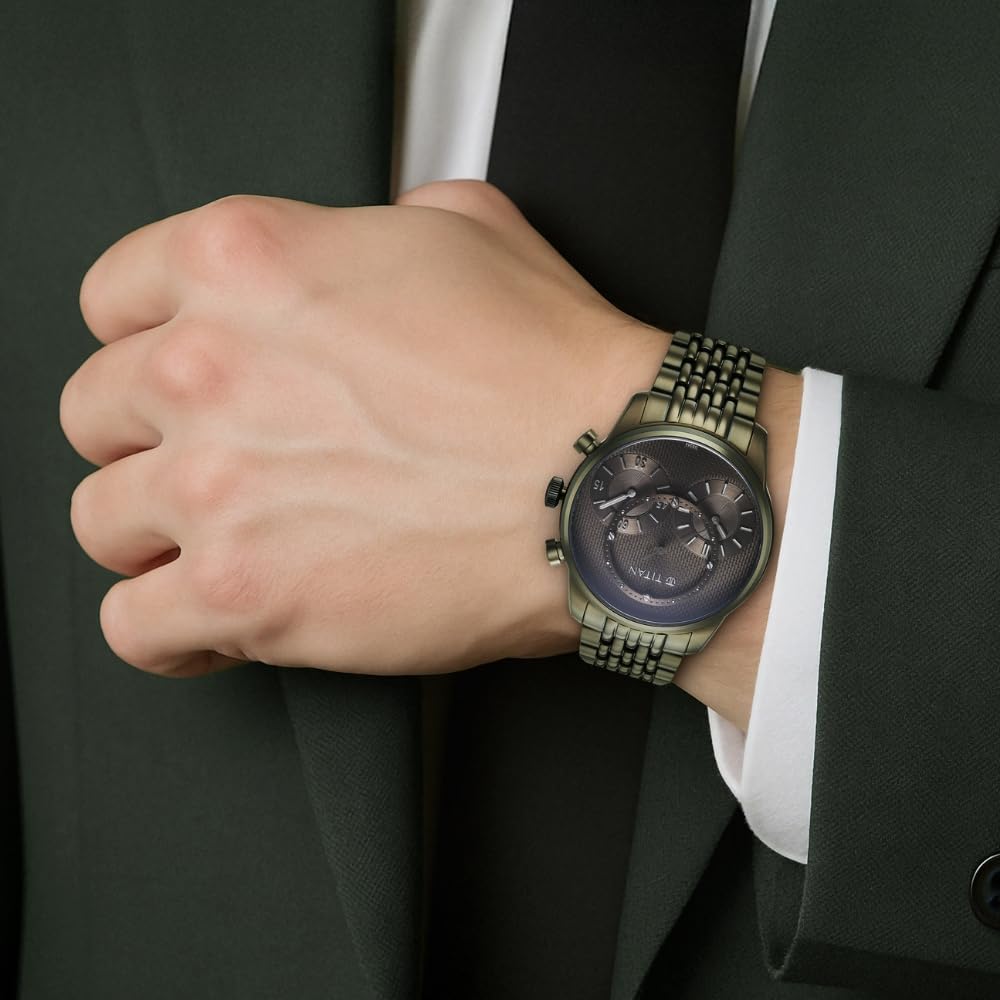 Titan Classique Micromotors Quartz Olive Round Dial Men's Watch