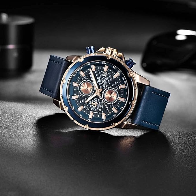 Buy BENYAR Wrist Watches for Men Leather Strap Analog Chronograph Fashion Business Sport Design Mens Watch 30M Waterproof Stylish Elegant Gifts for Men - Image 5