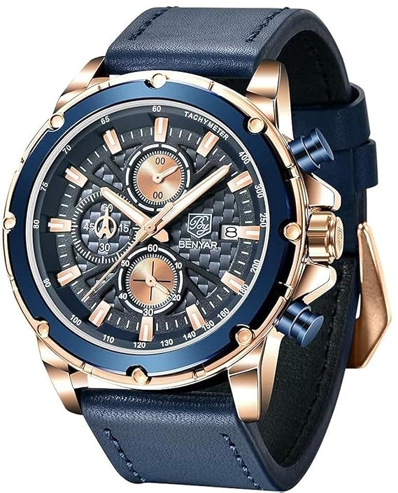 BENYAR Wrist Watches for Men Leather Strap Analog Chronograph Fashion Business Sport Design Mens Watch