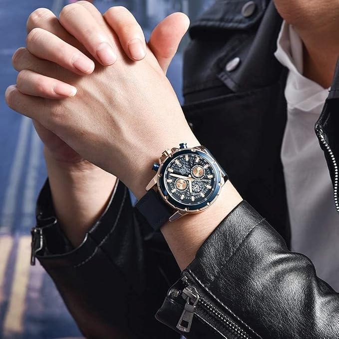 Buy BENYAR Wrist Watches for Men Leather Strap Analog Chronograph Fashion Business Sport Design Mens Watch 30M Waterproof Stylish Elegant Gifts for Men - Image 4